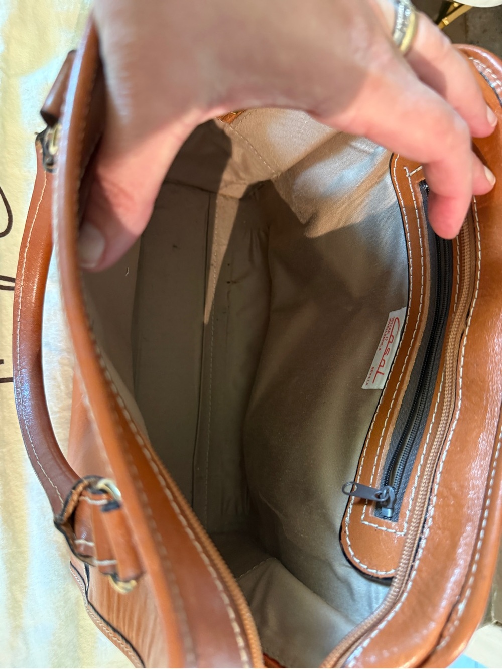 Cole Haan Cognac Leather Satchel with Brass Accents - Picture 4 of 6